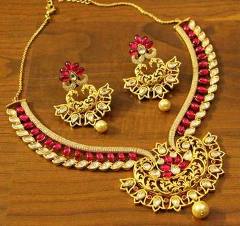 Ruby Kempu Stone Kundan Diamond Look Necklace Set 1