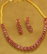 Ruby Gold Plated Fine Oval Single Line Necklace Set