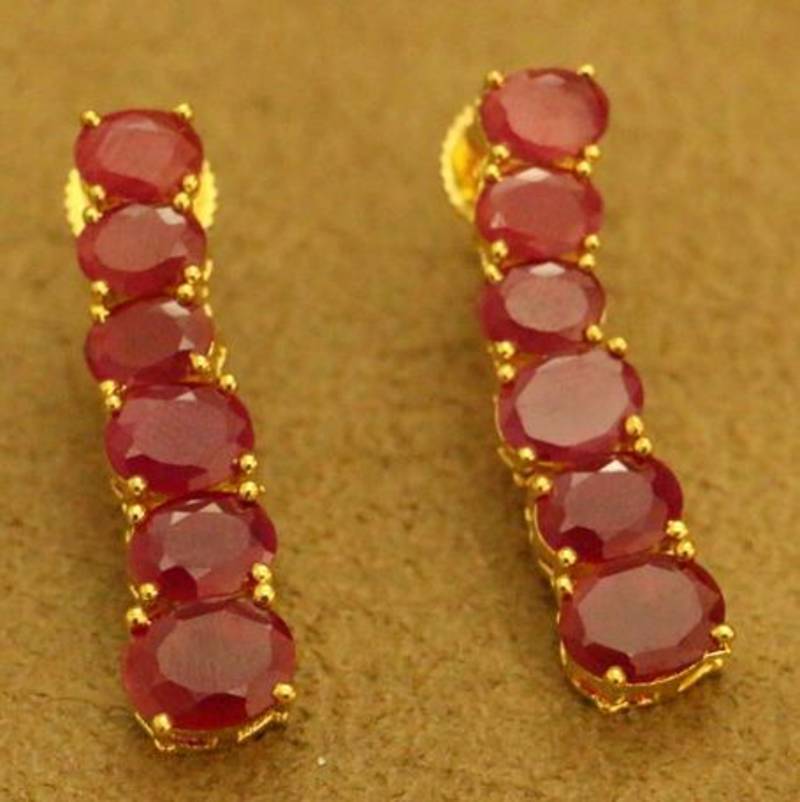 Ruby Gold Plated Fine Oval Single Line Necklace Set