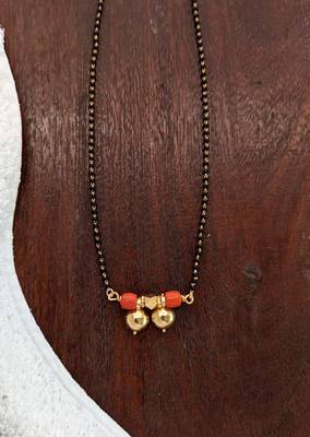 Black beads SHORT 16' mangalsutra with double vati one gram gold 1