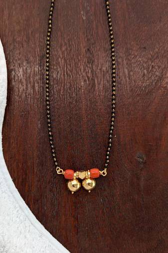 Black beads SHORT 16' mangalsutra with double vati one gram gold
