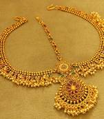 Multicolour Gold Plated Matt Finish Bridal Maang Tikka