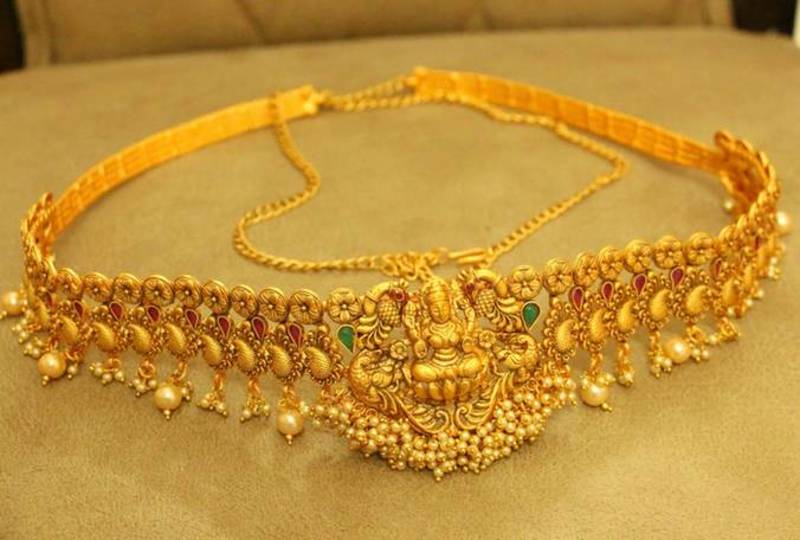 Matt Gold Plated temple Jewellery Waist Belt Sanvi Jewels Pvt. Ltd