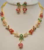 Lily Necklace Set With Earings (Navratna)