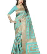 Aqua blue printed silk saree with blouse