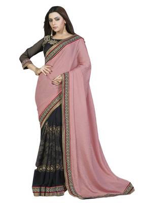 Black embroidered georgette saree with blouse 1