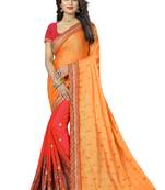 Crimson embroidered silk blend saree with blouse