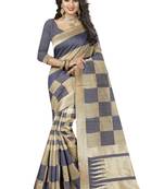 Grey printed silk saree with blouse