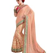 Crimson embroidered georgette saree with blouse