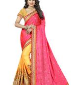 Yellow embroidered silk blend saree with blouse