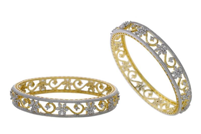 M Creation  Beautiful CZ Studded Gold Plated Bangles Set for Women
