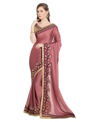 Pink Embroidered Two Tone Chiffon Saree With Blouse 2