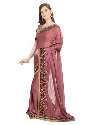 Pink Embroidered Two Tone Chiffon Saree With Blouse 3