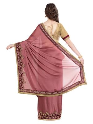 Pink Embroidered Two Tone Chiffon Saree With Blouse 4