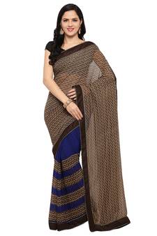 Brown printed georgette saree with blouse