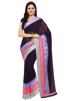 Purple printed georgette saree with blouse