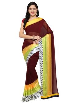 Brown printed georgette saree with blouse