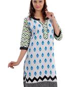 White Jaipuri Printed Cotton Casual Wear Kurti