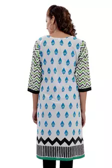 White Jaipuri Printed Cotton Casual Wear Kurti
