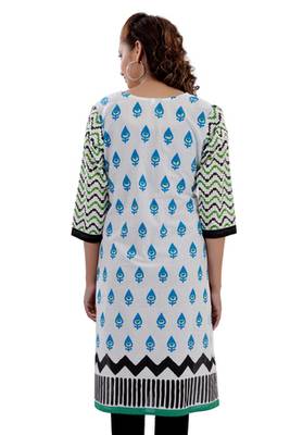 White Jaipuri Printed Cotton Casual Wear Kurti 2