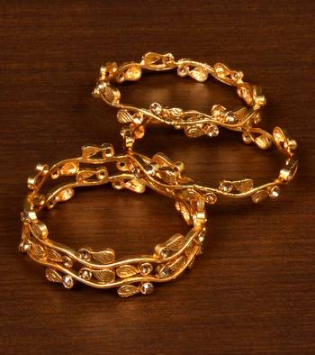 Gold Plated Zircon Stone Embellished Bangle Set for Women 2