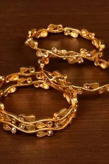 Gold Plated Zircon Stone Embellished Bangle Set for Women
