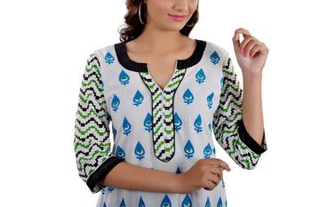 White Jaipuri Printed Cotton Casual Wear Kurti 4