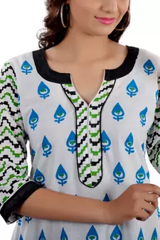 White Jaipuri Printed Cotton Casual Wear Kurti