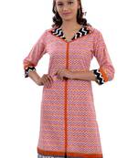 Orange Jaipuri Printed Cotton Casual Wear Kurti