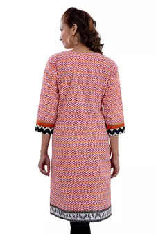 Orange Jaipuri Printed Cotton Casual Wear Kurti