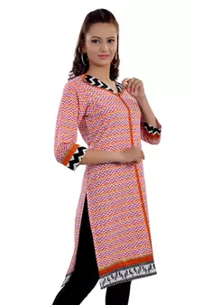 Orange Jaipuri Printed Cotton Casual Wear Kurti