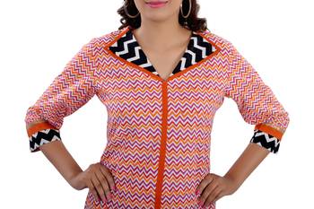 Orange Jaipuri Printed Cotton Casual Wear Kurti 4