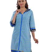 Blue Jaipuri Printed Cotton Casual Wear Kurti