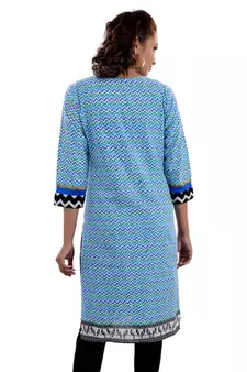 Blue Jaipuri Printed Cotton Casual Wear Kurti