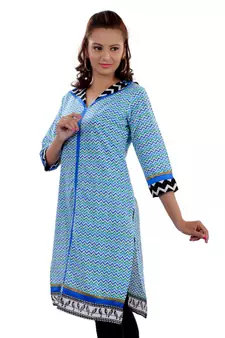 Blue Jaipuri Printed Cotton Casual Wear Kurti