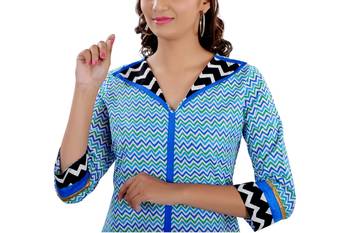 Blue Jaipuri Printed Cotton Casual Wear Kurti 4