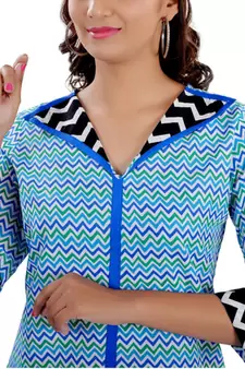 Blue Jaipuri Printed Cotton Casual Wear Kurti