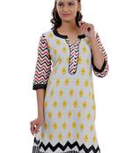 White  Jaipuri Printed Cotton Casual Wear Kurti