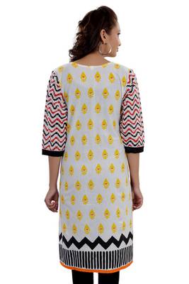 White  Jaipuri Printed Cotton Casual Wear Kurti 2
