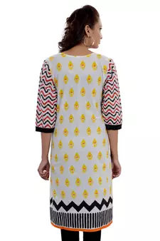 White  Jaipuri Printed Cotton Casual Wear Kurti