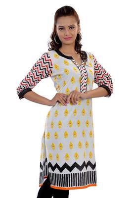 White  Jaipuri Printed Cotton Casual Wear Kurti 3