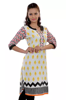 White  Jaipuri Printed Cotton Casual Wear Kurti