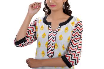 White  Jaipuri Printed Cotton Casual Wear Kurti 4