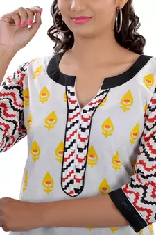 White  Jaipuri Printed Cotton Casual Wear Kurti