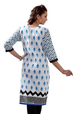 White Jaipuri Printed Cotton Casual Wear Kurti 2