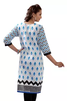 White Jaipuri Printed Cotton Casual Wear Kurti
