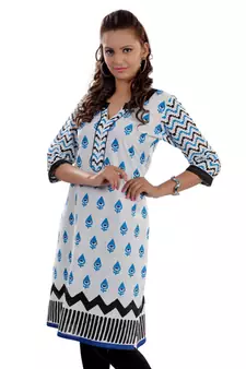 White Jaipuri Printed Cotton Casual Wear Kurti