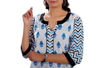 White Jaipuri Printed Cotton Casual Wear Kurti 4