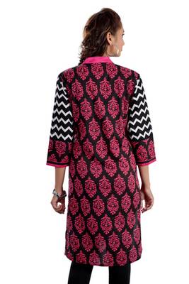 Black Jaipuri Printed Cotton Casual Wear Kurti 2