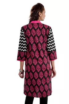 Black Jaipuri Printed Cotton Casual Wear Kurti